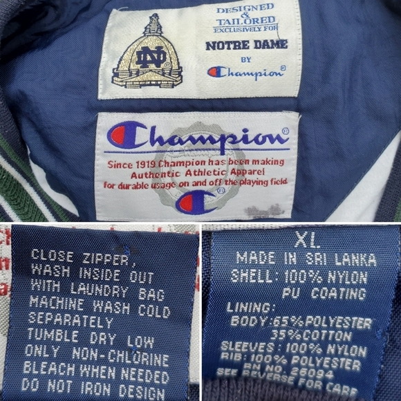 Vintage 90s Champion Notre Dame Collegiate Green Navy Swishy Windbreaker XL - Picture 5 of 7